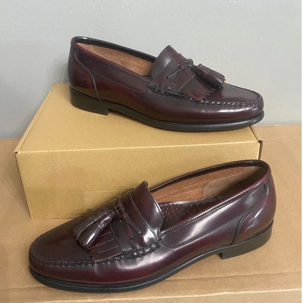 Bass Jeffrey Mens Burgundy Leather Tassel Kiltie Loafers Dress Shoes 10M 0902